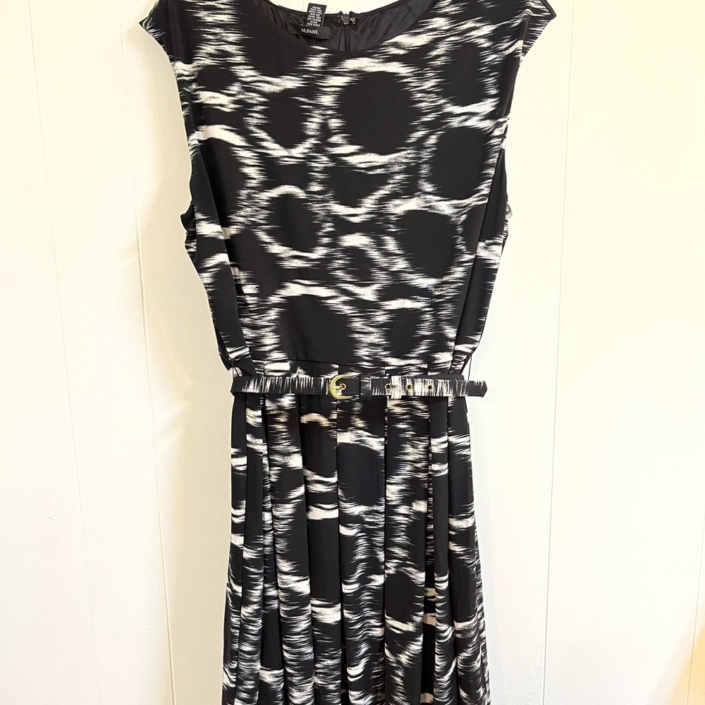 Alfani black dress with white circle pattern